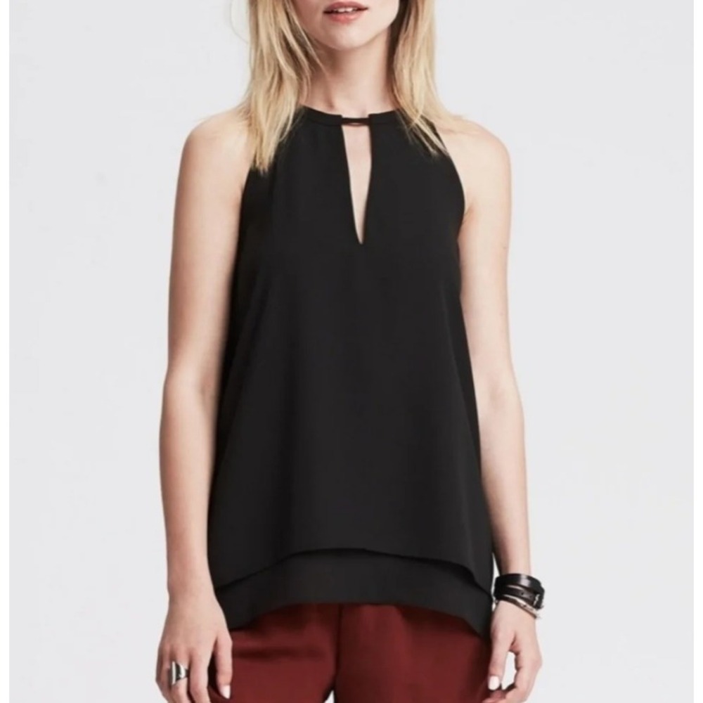 Banana Republic Keyhole Hi Lo Halter Top Sleeveless Layered Black Medium